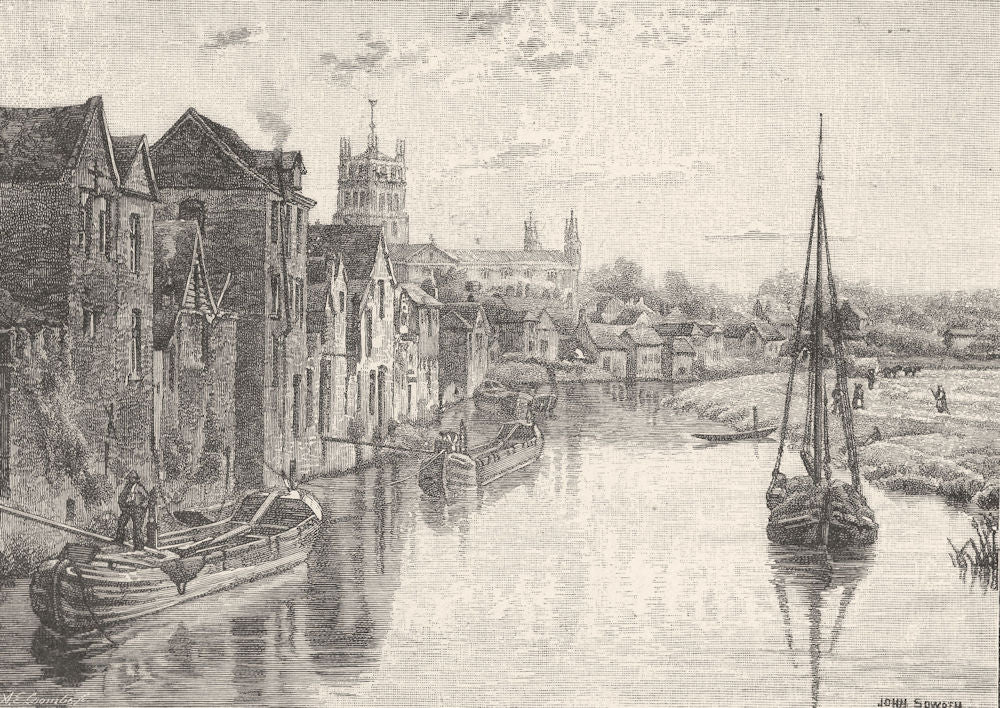 GLOUCESTERSHIRE. The Avon at Tewkesbury 1901 old antique vintage print picture